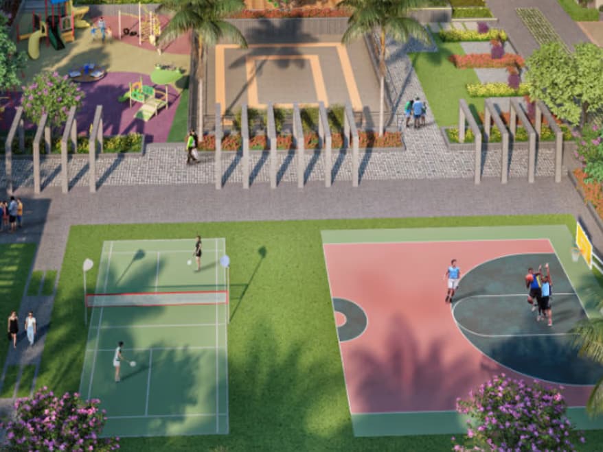 Badminton and half basketball courts beside the pool at Mayfair Residency